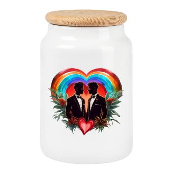 The magic of the moment: elegant cheerful silhouettes - Cookie Jar with Wooden Lid - white - Front