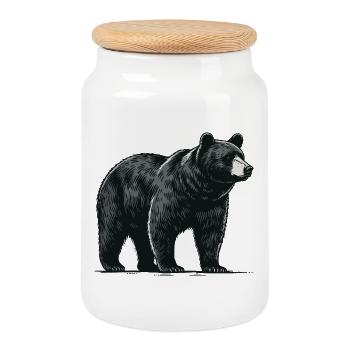 Black bear - Cookie Jar with Wooden Lid - white - Front