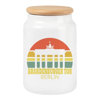 Brandenburger Tor Berlin Retro Silhouette - Keksdose mit Holzdeckel - Weiß - Vorne