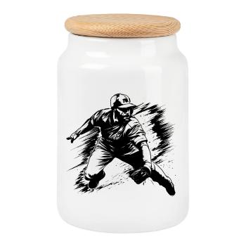 Baseball Skizze - Keksdose mit Holzdeckel - Weiß - Vorne