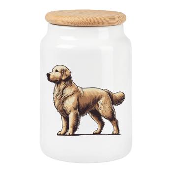 Golden retriever - Boîte à biscuits avec couvercle en bois - blanc - Devant