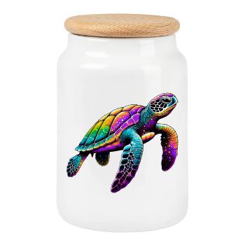Turtle - Cookie Jar with Wooden Lid - white - Front