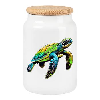 Tortue - Boîte à biscuits avec couvercle en bois - blanc - Devant