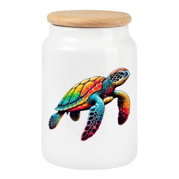 Turtle - Cookie Jar with Wooden Lid - white - Front
