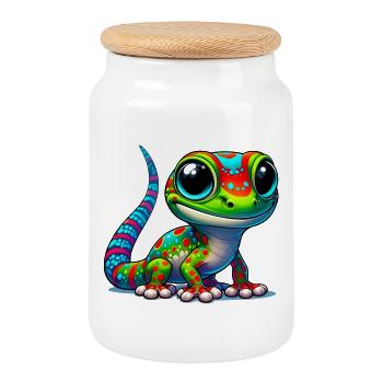 Gecko - Cookie Jar with Wooden Lid - white - Front