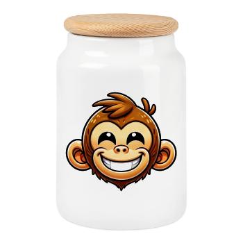 Singe - Boîte à biscuits avec couvercle en bois - blanc - Devant
