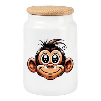 Monkey - Cookie Jar with Wooden Lid - white - Front