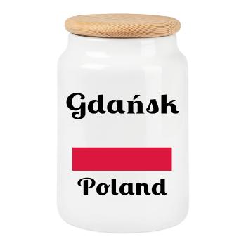Gdańsk, Polen - Stilvolle Drucke - Keksdose mit Holzdeckel - Weiß - Vorne