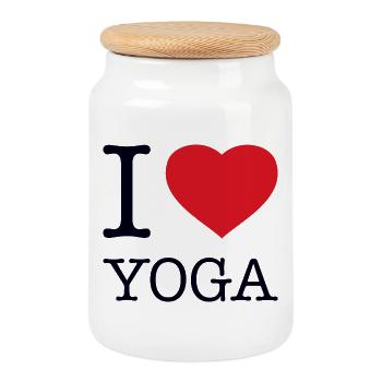 I LOVE YOGA - Cookie Jar with Wooden Lid - white - Front