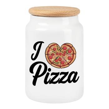 I Love Pizza Heart - Cookie Jar with Wooden Lid - white - Front