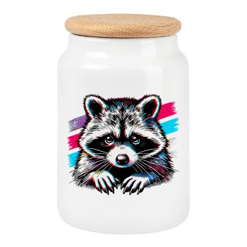 Waschbär - Keksdose mit Holzdeckel - Weiß - Vorne