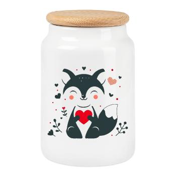 Renard avec cœur – aimer le moment de la Saint-Valentin - Boîte à biscuits avec couvercle en bois - blanc - Devant