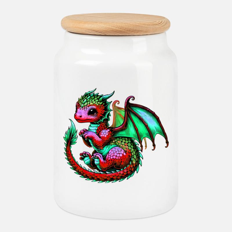 Drache - Keksdose mit Holzdeckel - Weiß