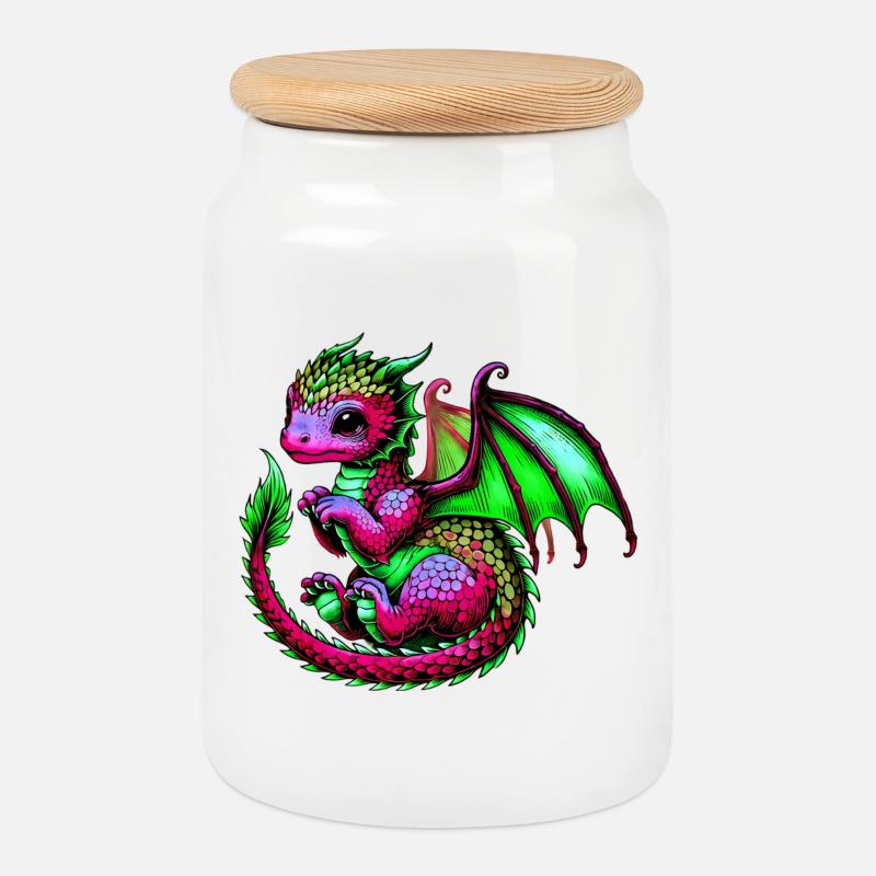 Drache - Keksdose mit Holzdeckel - Weiß