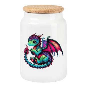 Dragon - Cookie Jar with Wooden Lid - white - Front