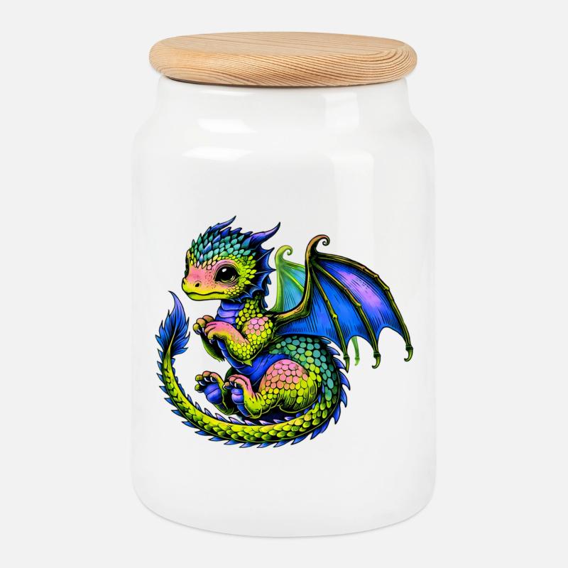 Drache - Keksdose mit Holzdeckel - Weiß