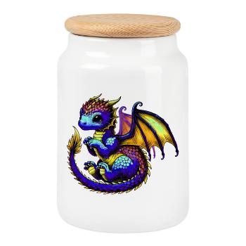 Dragon - Cookie Jar with Wooden Lid - white - Front