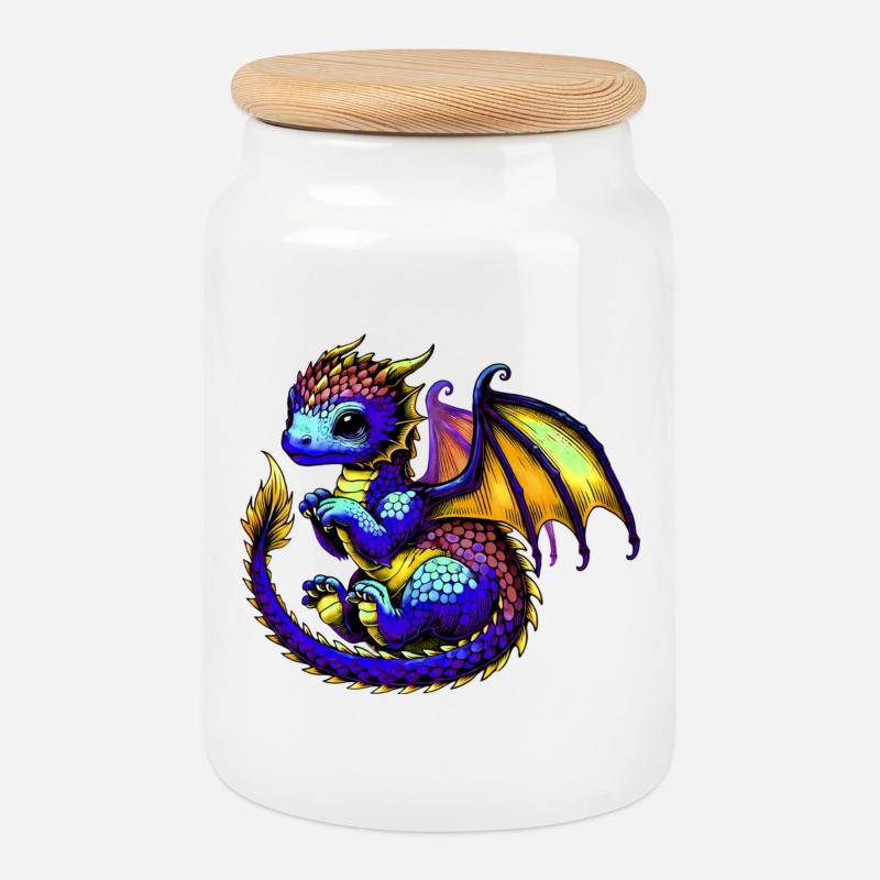 Drache - Keksdose mit Holzdeckel - Weiß