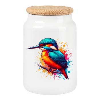 Martin-pêcheur - Boîte à biscuits avec couvercle en bois - blanc - Devant