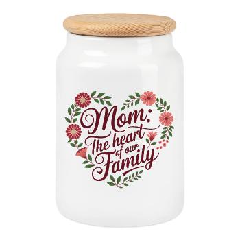 Mom: The Heart of Our Family - Mother's Day Gift - Cookie Jar with Wooden Lid - white - Front
