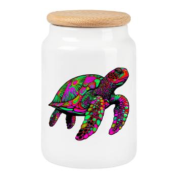 Sea turtle - Cookie Jar with Wooden Lid - white - Front