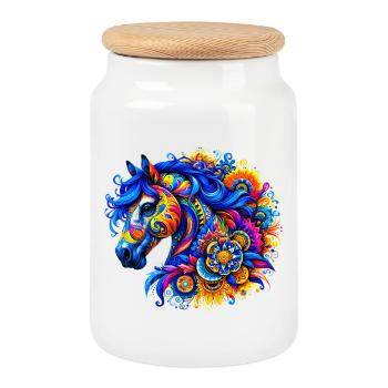 Cheval - Boîte à biscuits avec couvercle en bois - blanc - Devant