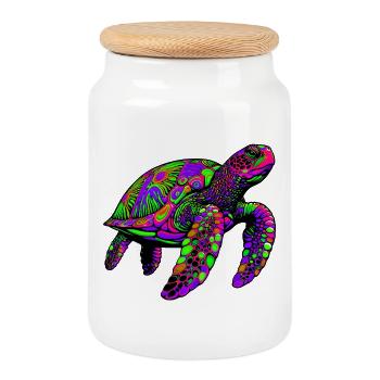 Sea turtle - Cookie Jar with Wooden Lid - white - Front
