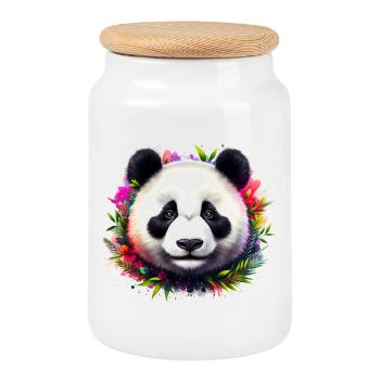 Panda - Cookie Jar with Wooden Lid - white - Front