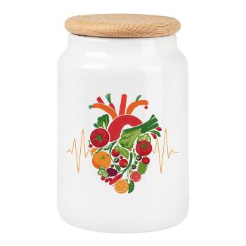 Gesundes Herz Obst & Veggie Art - Keksdose mit Holzdeckel - Weiß - Vorne