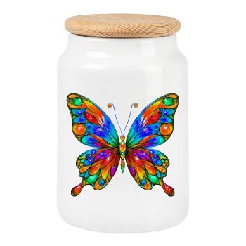 Papillon - Boîte à biscuits avec couvercle en bois - blanc - Devant