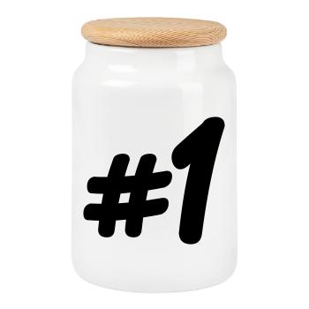 Numéro 1 # - Boîte à biscuits avec couvercle en bois - blanc - Devant