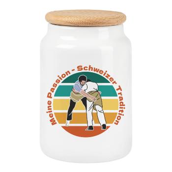 Schwinger Passion Vintage Shirt Schweiz - Keksdose mit Holzdeckel - Weiß - Vorne