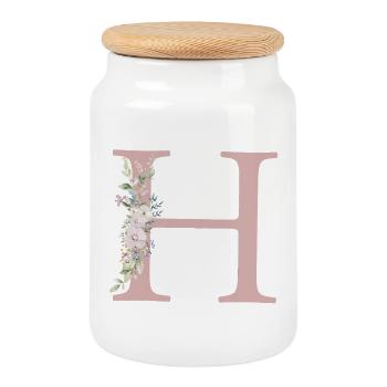 H Monogramme, Floral, Personnalisable - Boîte à biscuits avec couvercle en bois - blanc - Devant