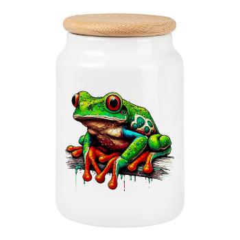 Grenouille - Boîte à biscuits avec couvercle en bois - blanc - Devant