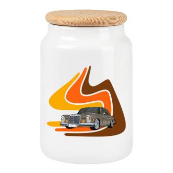 Voiture rétro - Boîte à biscuits avec couvercle en bois - blanc - Devant