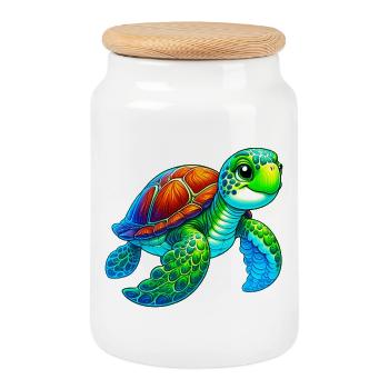 Turtle - Cookie Jar with Wooden Lid - white - Front