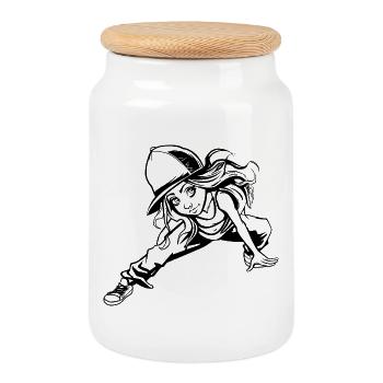 Fille de breakdance - Boîte à biscuits avec couvercle en bois - blanc - Devant