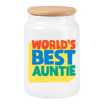 Le meilleur design Auntie Pop au monde - Boîte à biscuits avec couvercle en bois - blanc - Devant