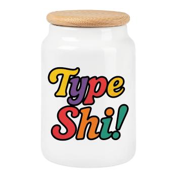 Typ Shi! – Buntes, trendiges und mutiges Textdesign - Keksdose mit Holzdeckel - Weiß - Vorne