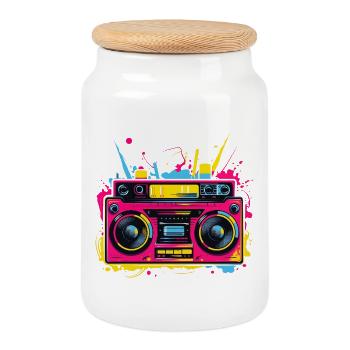 Hip Hop Music 80s - Cookie Jar with Wooden Lid - white - Front