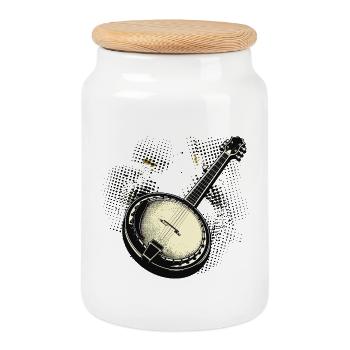 Banjo Grafik - Keksdose mit Holzdeckel - Weiß - Vorne