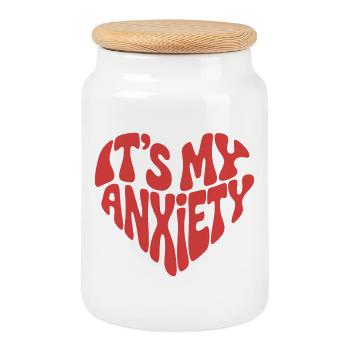 C’est mon anxiété - Heart Design - Boîte à biscuits avec couvercle en bois - blanc - Devant