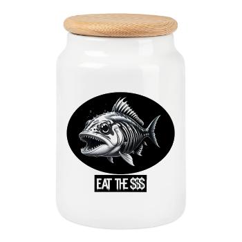 Fish punk - Cookie Jar with Wooden Lid - white - Front
