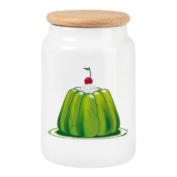 Green Jelly – Stylized Retro Dessert - Cookie Jar with Wooden Lid - white - Front