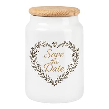 Save the Date Heart with Diamond – Wedding 2025 - Cookie Jar with Wooden Lid - white - Front