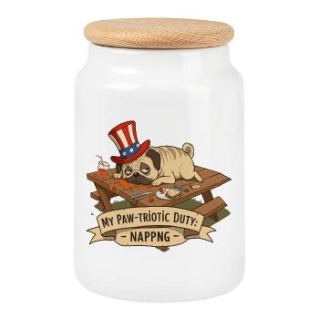 Pug Nap - Cookie Jar with Wooden Lid - white - Front