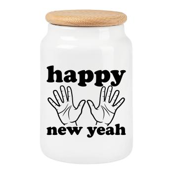 Happy new yeah - Keksdose mit Holzdeckel - Weiß - Vorne