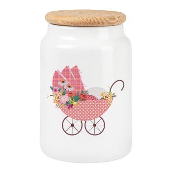 Playful Flower Stroller – Romantic Motif - Cookie Jar with Wooden Lid - white - Front