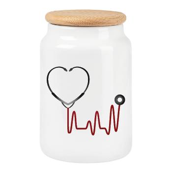 Symbolic medicine motif with stethoscope - Cookie Jar with Wooden Lid - white - Front
