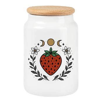 Fraise et phases de lune - Magical Nature Design - Boîte à biscuits avec couvercle en bois - blanc - Devant